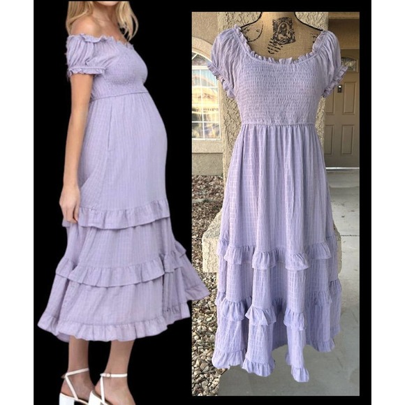 Pinkblush Dresses & Skirts - Pinkblush Lavender Smocked Ruffle Maternity Midi Dress Size M